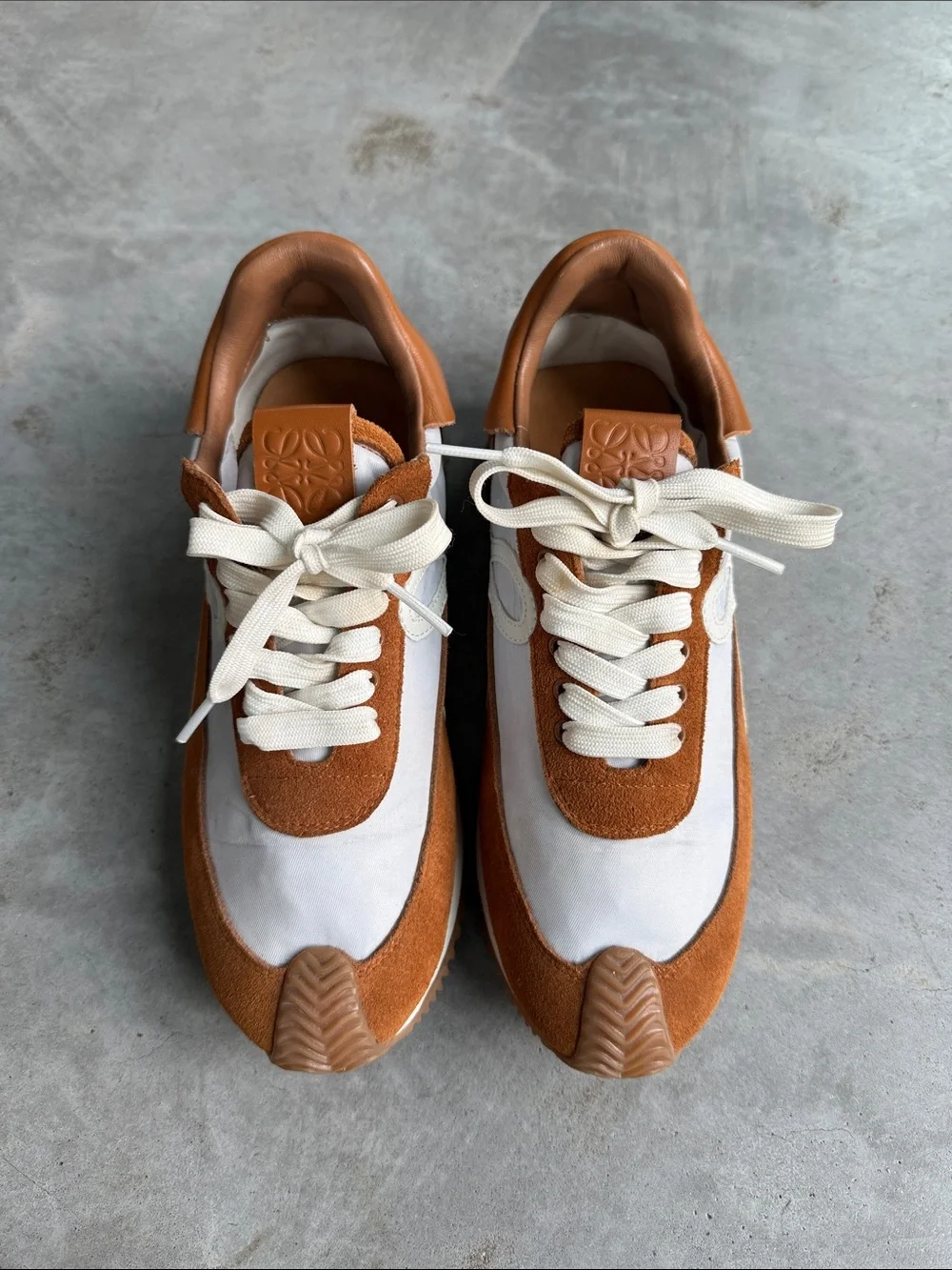 Loewe Suede & Canvas Sneakers in Brown and White